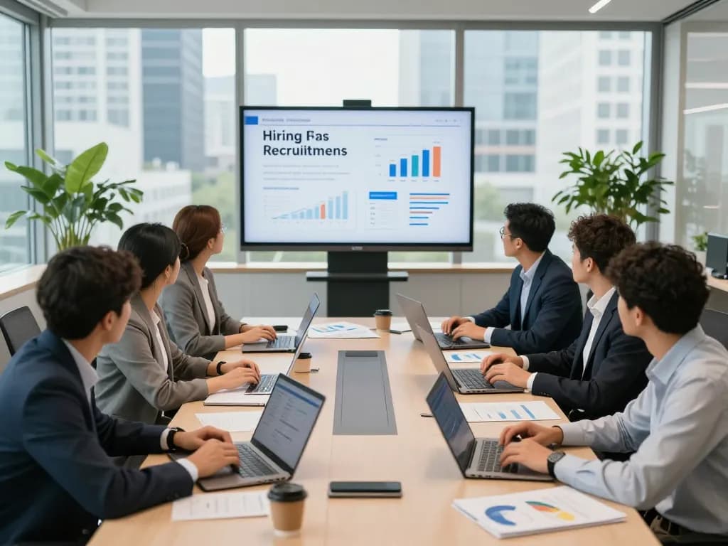 Team collaboration in a modern office focusing on temp agencies and staffing solutions.