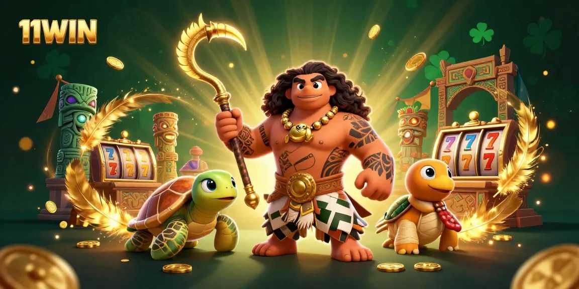 Engage with 11WIN's vibrant casino world featuring a demigod hawk and dynamic slot games.