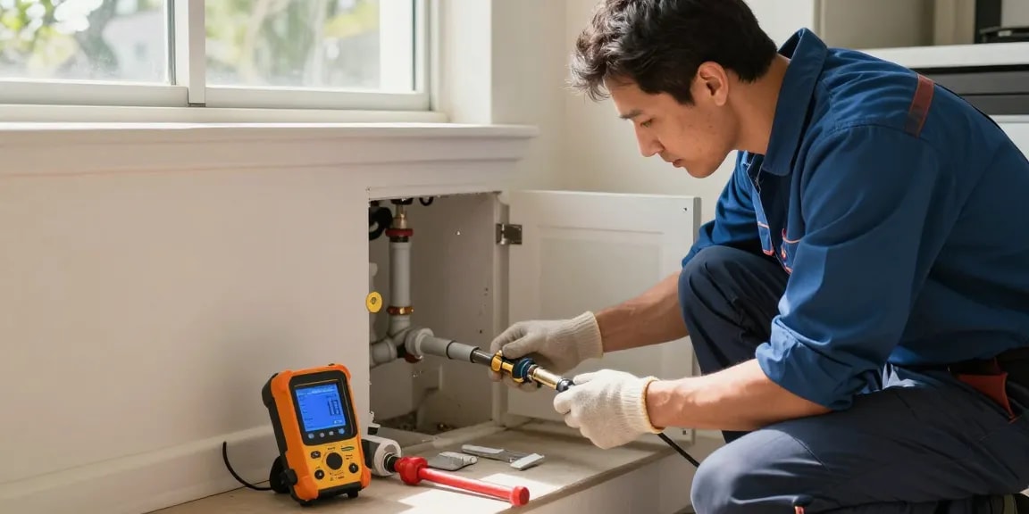Professional plumber providing leak detection San Diego services in a residential home with advanced equipment