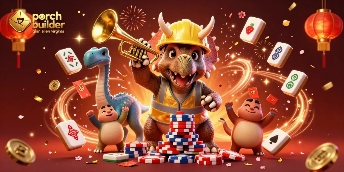 Engage with "porch builder glen allen virginia" as triceratops builds poker chips in a vibrant casino scene.