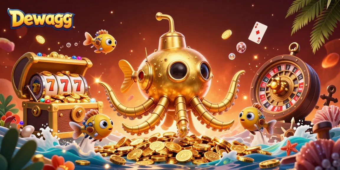 Dewagg unveils an exciting underwater adventure with vibrant slot elements and a golden kraken submarine illustration.