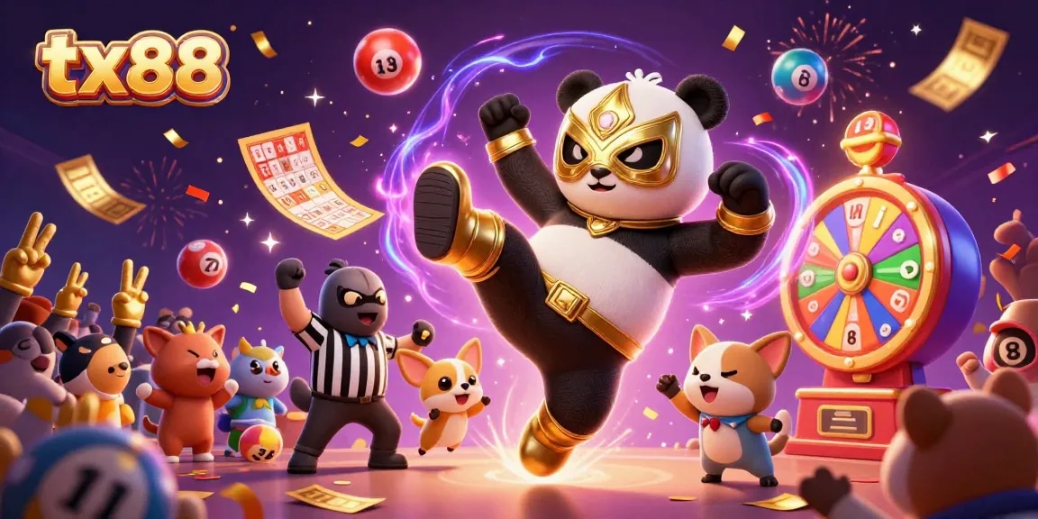 Watch tx88's thrilling lottery scene with colorful balls and a cheering crowd in a vivid 3D illustration.