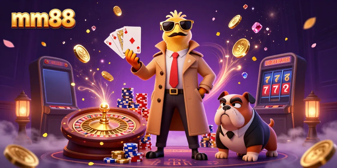 Experience the thrilling mm88 casino scene with raptors disguised as players and a suspicious bulldog bouncer.