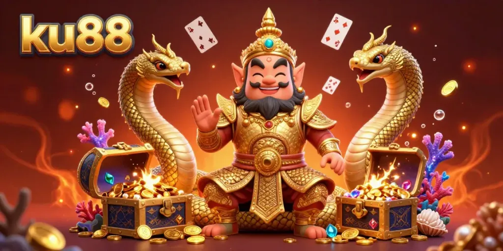 Engage with ku88's vibrant gaming scene featuring dynamic characters and dazzling casino elements.