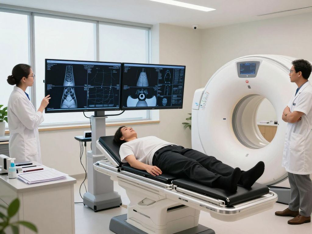 Interventional radiologist UAE reviewing scans in a modern imaging suite