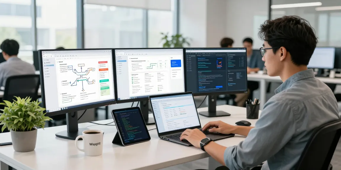 Solutions engineer analyzing waygrid API performance in a modern tech workspace.