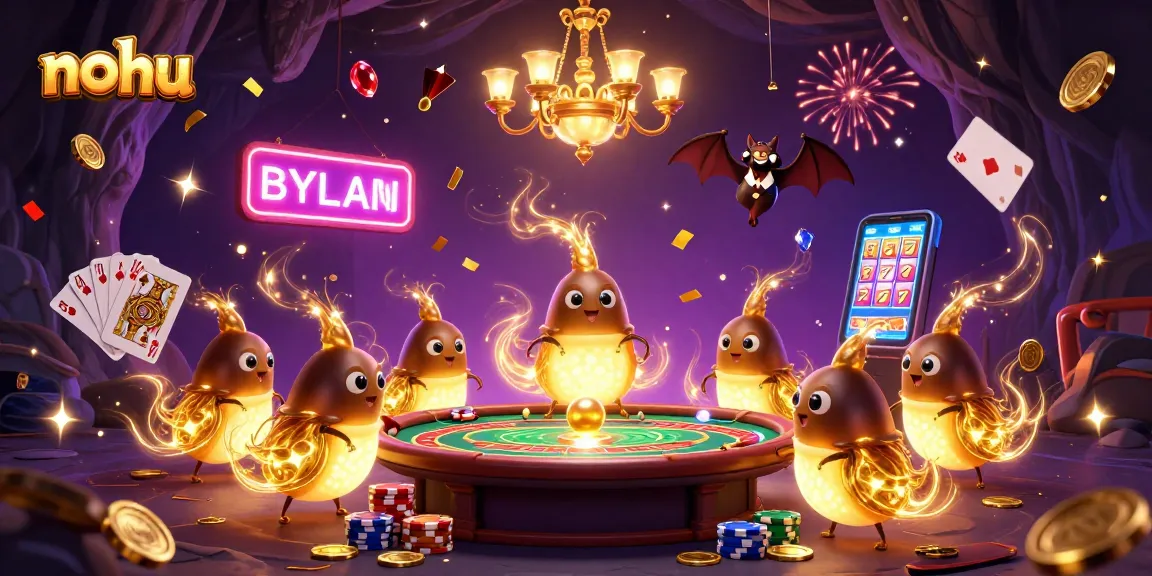 Experience the excitement of nohu with a vibrant casino scene featuring glowworms and a bat dealer.