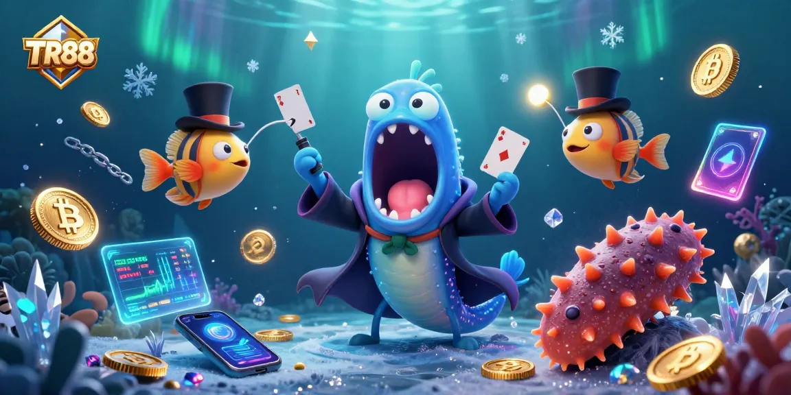 TR88 showcases a captivating 3D scene of underwater characters performing casino magic tricks, enhancing your gaming experience.