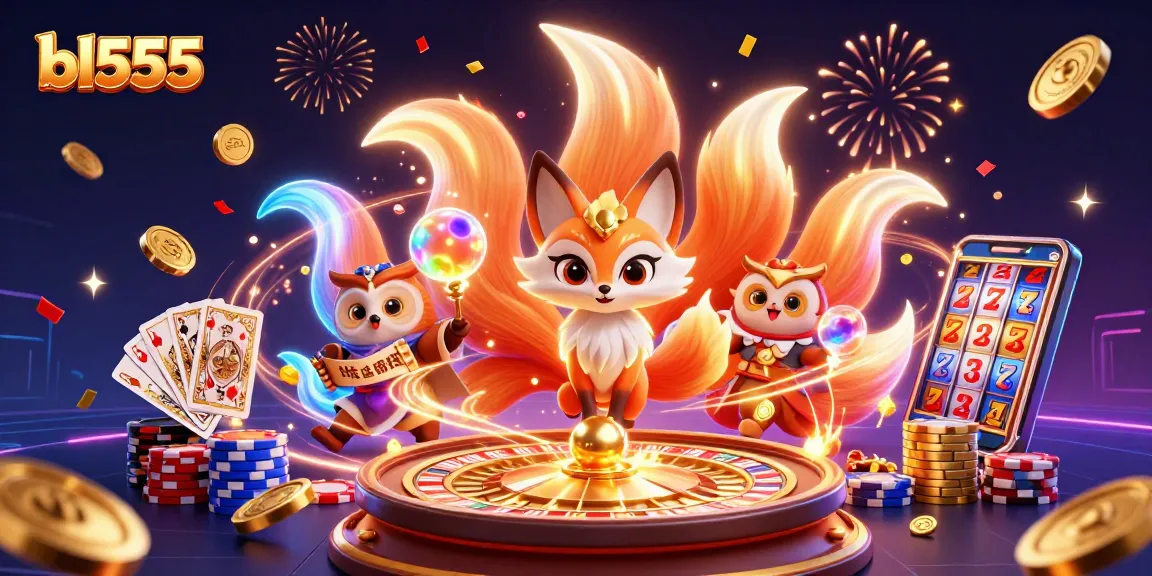 Win exciting rewards playing at bl555 with vibrant 3D casino elements, including colorful characters and dynamic games.