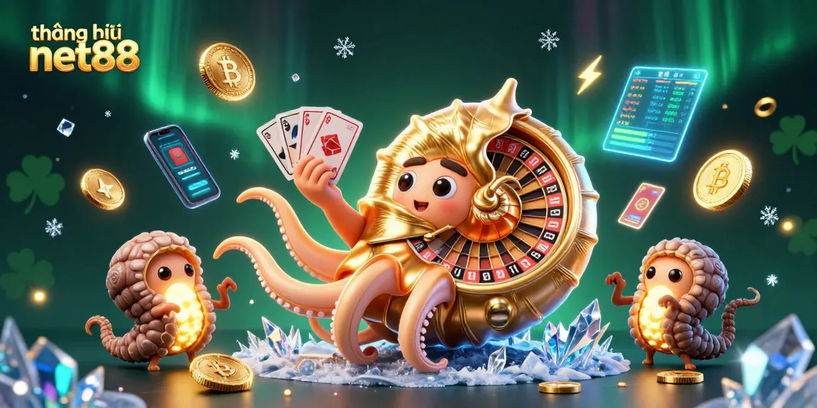 Engage with thương hiệu net88 and a vibrant casino scene featuring a giant nautilus and crypto elements.