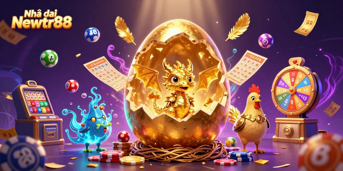 Engage with Nhà cái Newtr88's vibrant casino offerings featuring a golden baby dragon and exciting gaming elements.