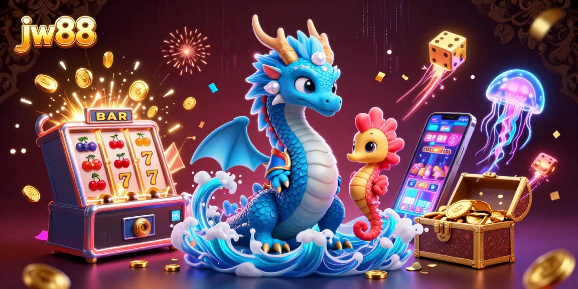 Engage in thrilling gameplay with jw88, featuring a fantastic dragon and seahorse in a vibrant casino scene.
