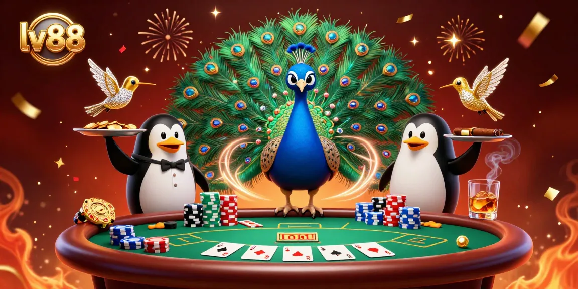 Experience the excitement of lv88's gambling world with vibrant characters enjoying a poker game.