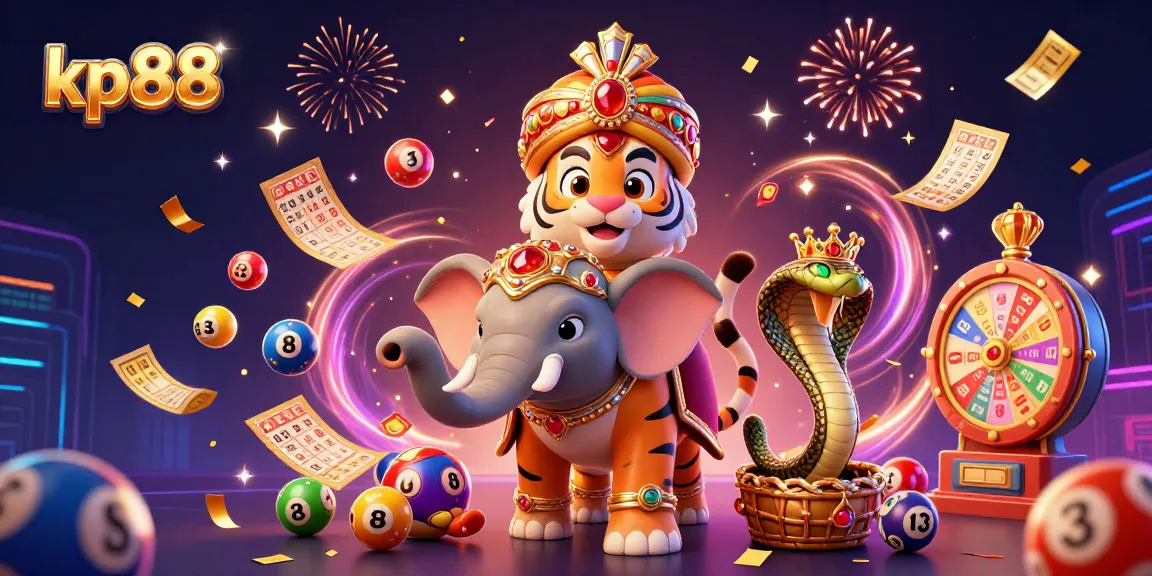 Experience the excitement of kp88 with a vibrant illustration of a maharaja tiger and casino elements.