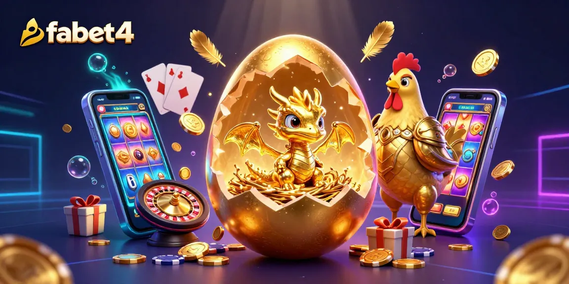Experience fabet4 with a dazzling 3D digital illustration showcasing golden gaming elements and a vibrant casino atmosphere.