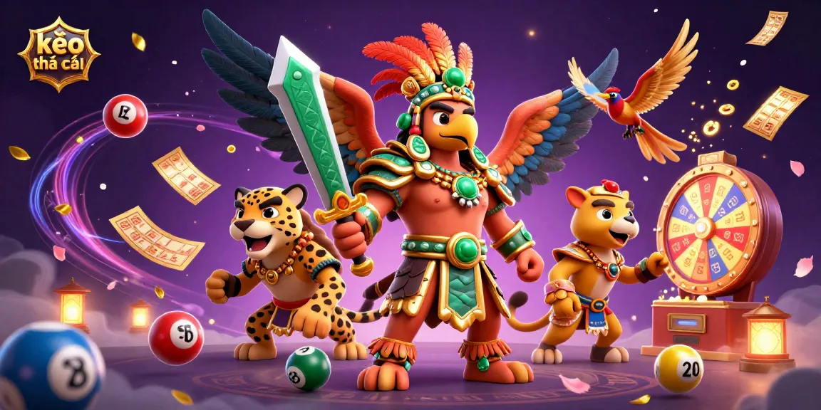 Engage in thrilling kèo nhà cái with a vibrant casino scene featuring Aztec warriors and dynamic gaming elements.