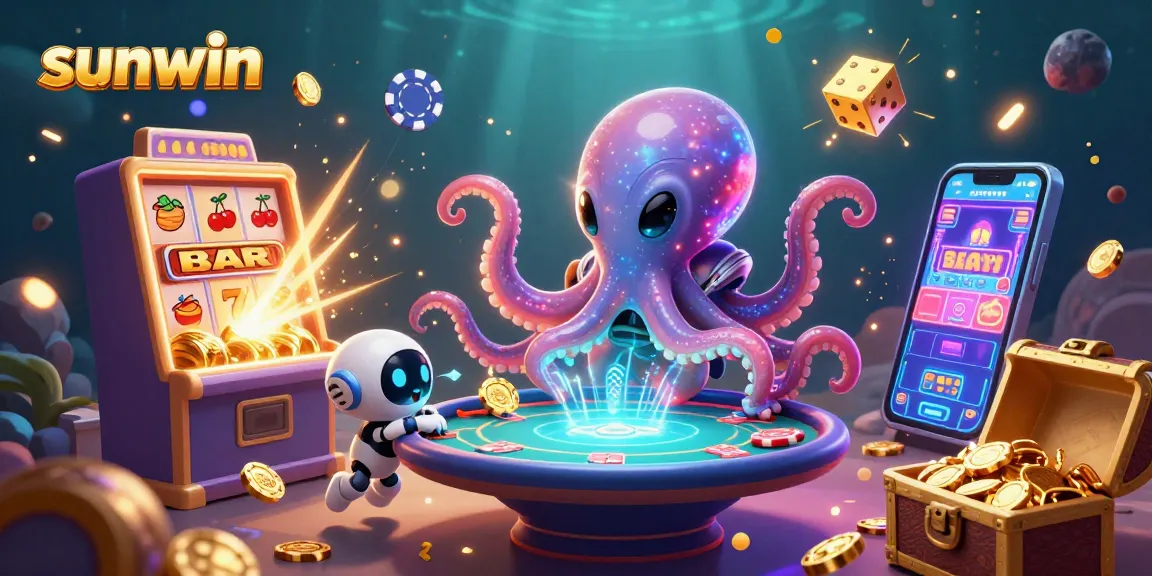 Play exciting games with sunwin as an alien octopus operates a futuristic poker table.