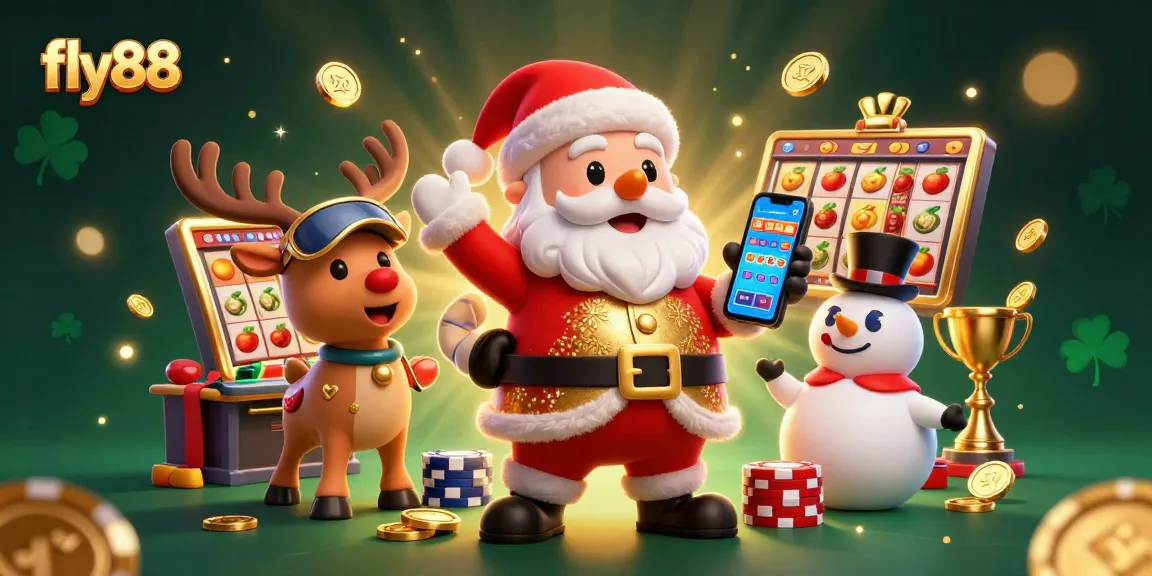 Spin the reels at fly88 with Santa and friends, enjoying a festive casino jackpot adventure.